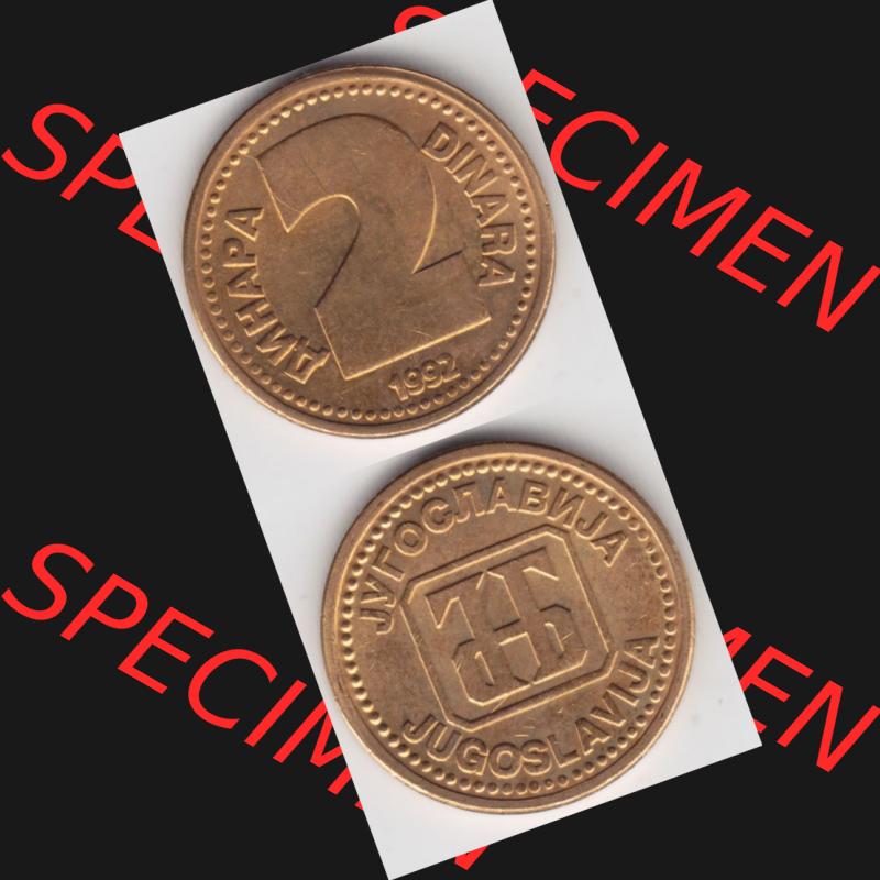 Münzen Jugoslawien Umlaufmünze 1992-1992, 2 Dinara, Anhapa, Dinar, Münzseiten Vertikal für Mobile-Geräte als Bildmaterial Sammlung