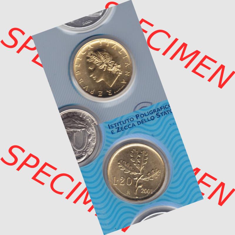 Münzen Italien Umlaufmünze 1956-2001, 20 Lira-Lire Kleinmünze 2001. Vorderseite und Rückseite vertikal untereinander auf einen digitalen Bild der alten italienischen Münze... Sammlung