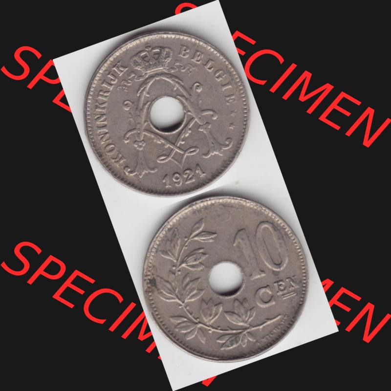 Münzen Belgien Umlaufmünze 1920-1930, 10 Cen, Centimes, Koninkrijk Belgie. Vorderseite und Rückseite vertikal auf einen digitalen Bild der alten belgischen Francs... Sammlung