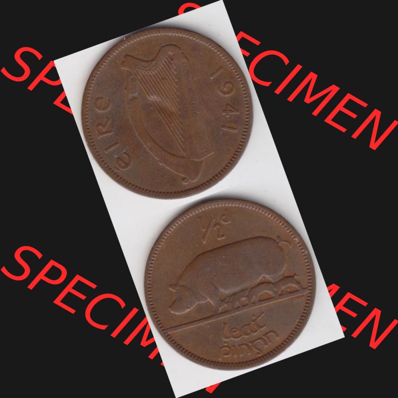 Münzen Irland Umlaufmünze 1939-1967, 0.50 Penny, Half Penny 1941. Vorderseite und Rückseite vertikal untereinander auf einen digitalen Bild der alten irischen Umlaufmünze... Sammlung