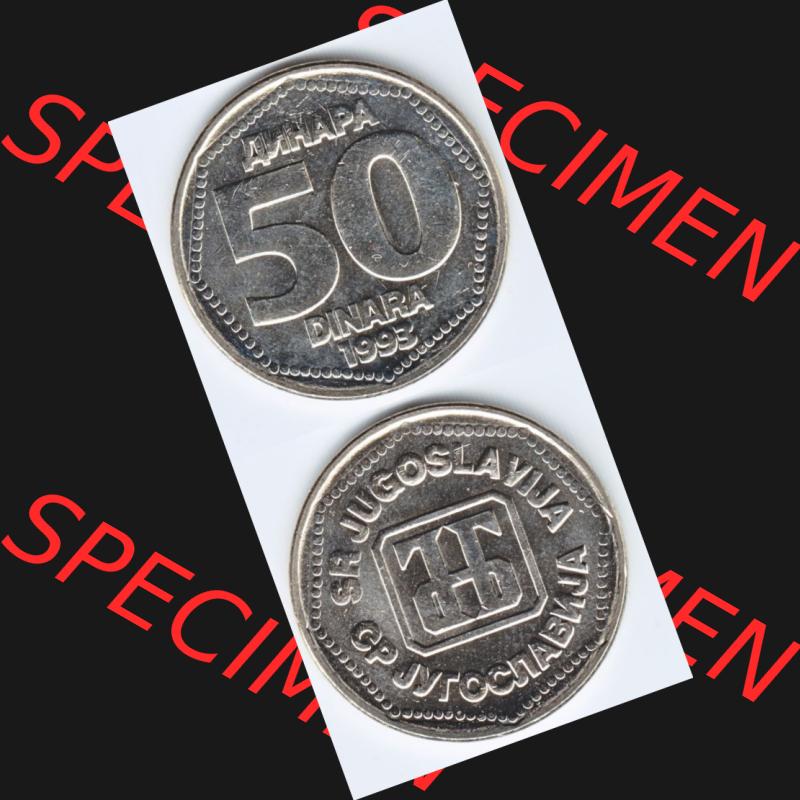 Münzen Jugoslawien Umlaufmünze 1993-1993, 50 Diinara, Dinar, Münzseiten Vertikal für Mobile-Geräte als Bildmaterial Sammlung