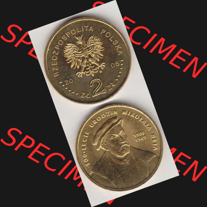 Münzen Polen Gedenkmünze 2005-2005, 2 Zloty, 500. Geburtstag von Mikołaj Rej, Münzseiten Vertikal für Mobile-Geräte als Bildmaterial Sammlung