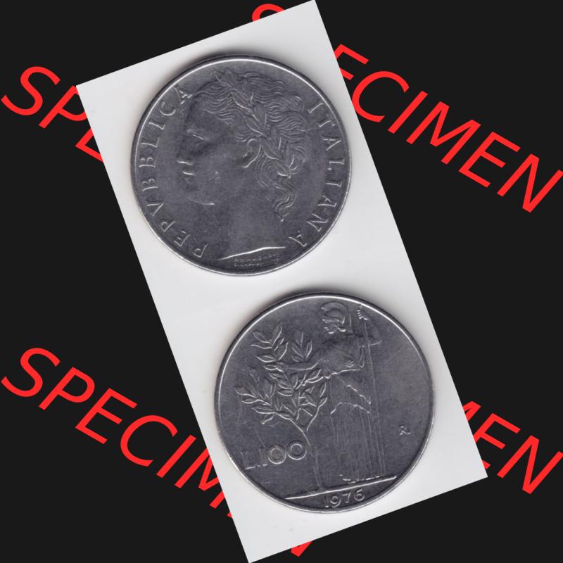 Münzen Italien Umlaufmünze 1955-1989, 100 Lire, Lira 1976. Vorderseite und Rückseite vertikal untereinander auf einen digitalen Bild der alten italienischen Münze... Sammlung