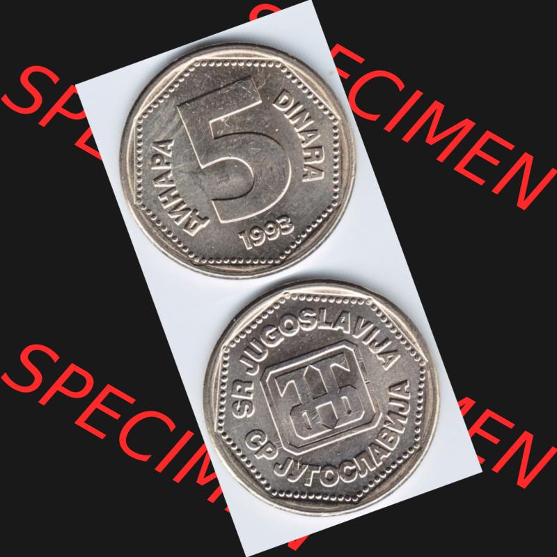 Münzen Jugoslawien Umlaufmünze 1993-1993, 5 Dinara, Dinar, Münzseiten Vertikal für Mobile-Geräte als Bildmaterial Sammlung