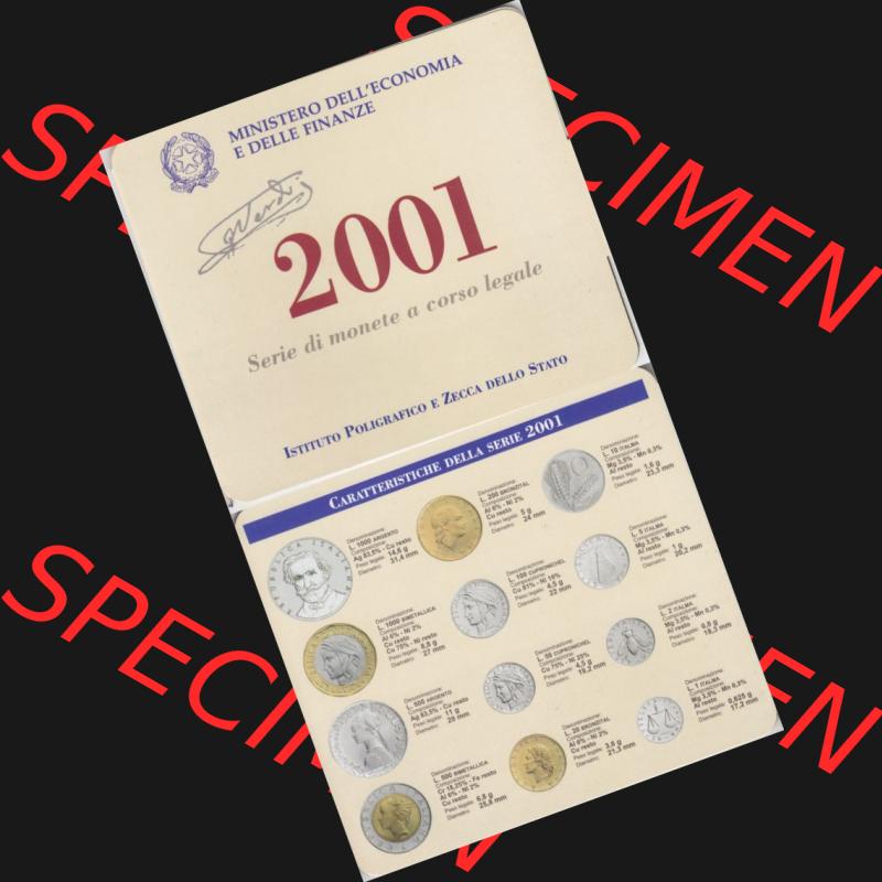 Münzen Italien KMS Münzensatz 2001-2001, Münzsatz von Italien 1 Lira bis 1000 Lire Vorderseite. Vorderseite und Rückseite vertikal untereinander auf einen digitalen Bild... Sammlung