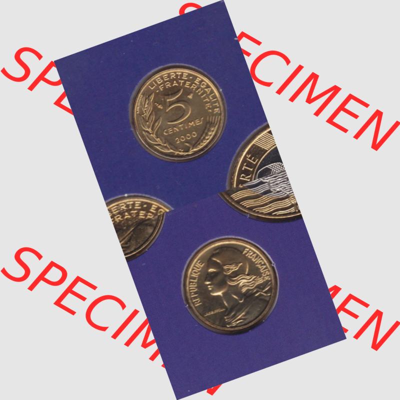 Münze Frankreich 2000, 5 Centimes. Vorderseite und Rückseite vertikal auf einen digitalen Bild der alten französischen Umlaufmünze aus Frankreich in der Francs-Währung... Sammlung