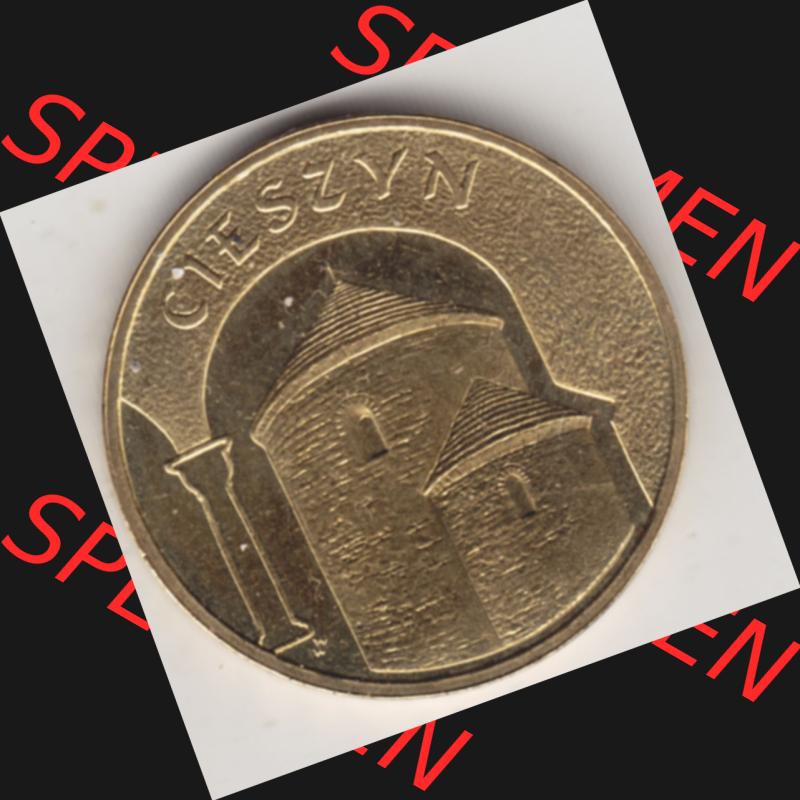 Münzen Polen Gedenkmünze 2005-2005, 2 Zloty, Historische Städte Polens - Cieszyn, Bild mit Rückseite der Münze als Bildmaterial Sammlung