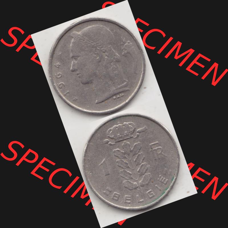Münzen Belgien Umlaufmünze 1950-1988, 1 Francs-Franken 1964 Belgie. Vorderseite und Rückseite vertikal auf einen digitalen Bild der alten belgischen Francs Umlaufmünze... Sammlung