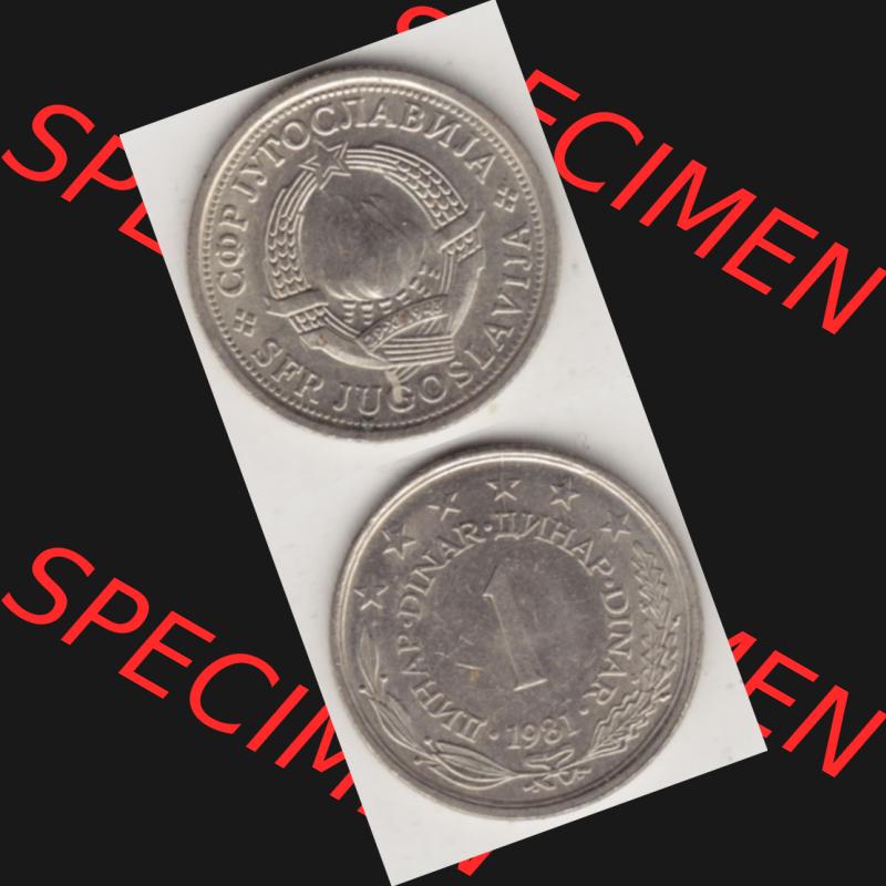 Münzen Jugoslawien Umlaufmünze 1973-1981, 1 Dinar 1981, Münzseiten Vertikal für Mobile-Geräte als Bildmaterial Sammlung