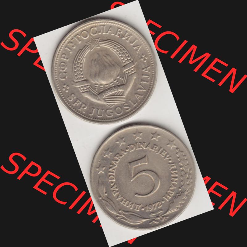 Münzen Jugoslawien Umlaufmünze 1971-1981, 5 Dinar 1972, Münzseiten Vertikal für Mobile-Geräte als Bildmaterial Sammlung