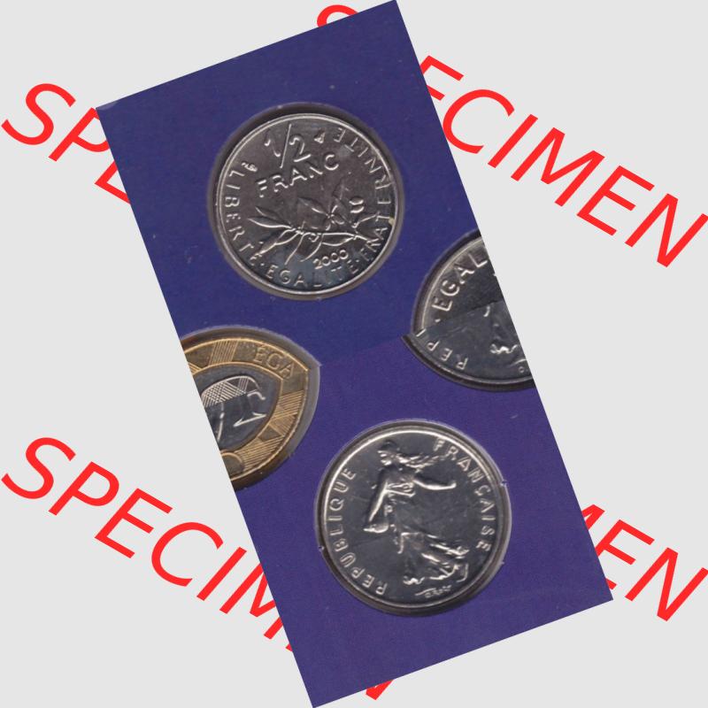Münze Frankreich 2000, 0,50 Francs. Vorderseite und Rückseite vertikal auf einen digitalen Bild der alten französischen Umlaufmünze aus Frankreich in der Francs-Währung... Sammlung