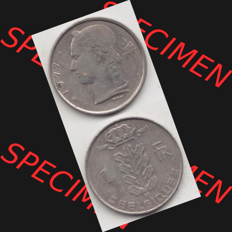 Münzen Belgien Umlaufmünze 1950-1988, 1 Francs-Franken 1977 Belgique. Vorderseite und Rückseite vertikal auf einen digitalen Bild der alten belgischen Francs Umlaufmünze... Sammlung