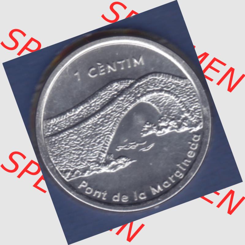Münzen Andorra Sammlermünze aus KMS 2003, 1 Centime, Brücke von Margineda. Rückseite der alten Diner Umlaufmünze aus Andorra vor Einführung der Euromünzen... Sammlung