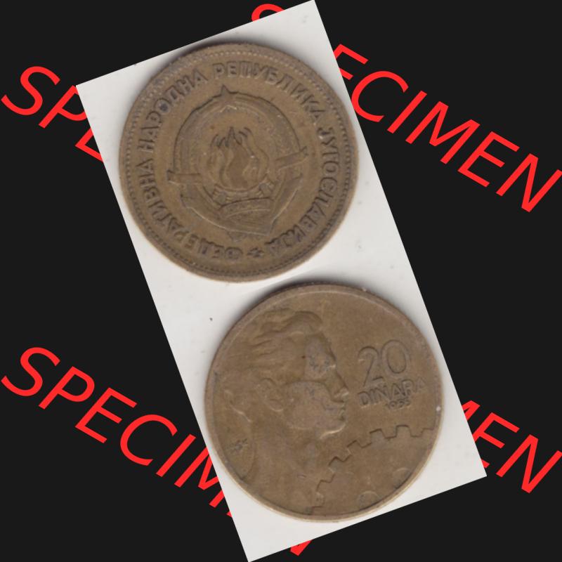 Münzen Jugoslawien Umlaufmünze 1955-1955, 20 Dinar 1955, Münzseiten Vertikal für Mobile-Geräte zum Download Sammlung
