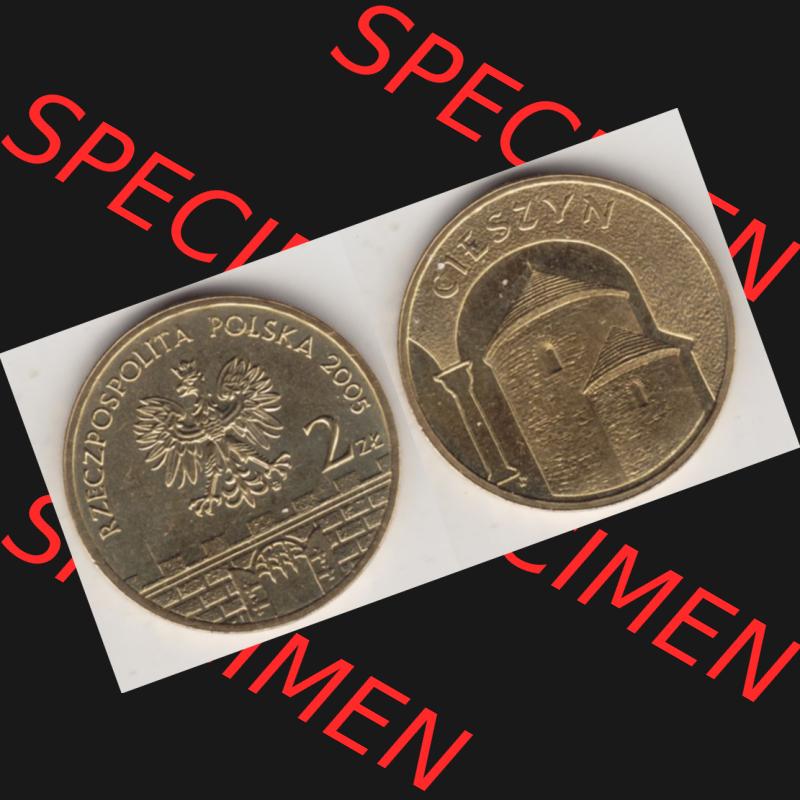 Münzen Polen Gedenkmünze 2005-2005, 2 Zloty, Historische Städte Polens - Cieszyn, Münzseiten Untereinander als Bildmaterial Sammlung