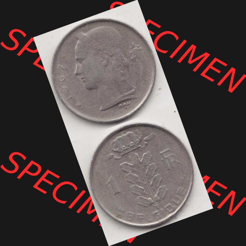 Münzen Belgien Umlaufmünze 1950-1988, 1 Francs-Franken 1967 Belgique. Vorderseite und Rückseite vertikal auf einen digitalen Bild der alten belgischen Francs Umlaufmünze... Sammlung