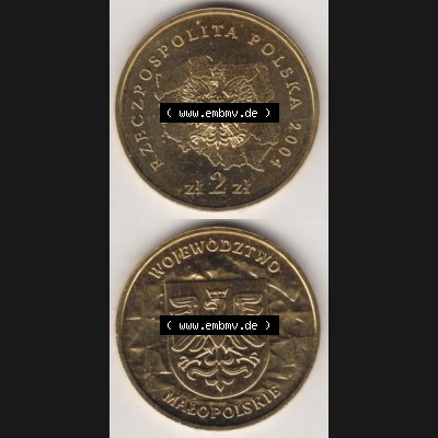Münzen Polen Gedenkmünze 2004-2004, 2 Zloty, Woiwodschaft Kleinpolen, Münzseiten Vertikal für Mobile-Geräte als Bildmaterial Sammlung