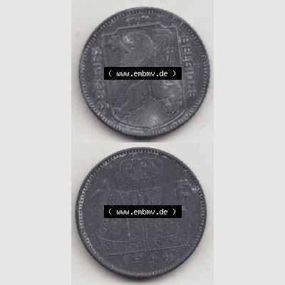 Münzen Belgien Umlaufmünze 1942-1947, 1 Franken 1944 Belgie - Belgique. Vorderseite und Rückseite vertikal auf einen digitalen Bild der alten belgischen Francs Umlaufmünze... Sammlung