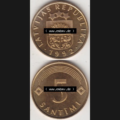 Münzen Lettland Umlaufmünze 1992-2009, 5 Santimi 1992, Münzseiten Vertikal für Mobile-Geräte als Bildmaterial Sammlung