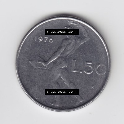 Münzen Italien Umlaufmünze 1954-1989, 50 Lira, bzw. Lire 1976. Rückseite der alten italienischen Münze aus Italien in der italienischen Lira-Währung zum... Sammlung