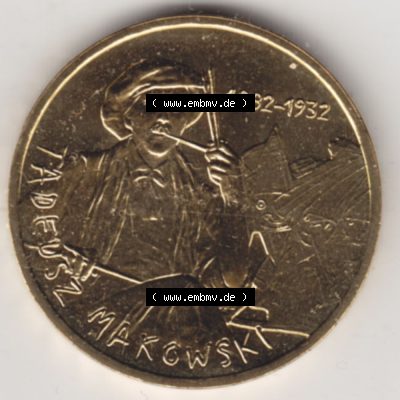 Münzen Polen Gedenkmünze 2005-2005, 2 Zloty, Polnische Maler, Tadeusz Makowski, Bild mit Rückseite der Münze als Bildmaterial Sammlung