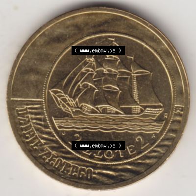 Münzen Polen Gedenkmünze 2005-2005, 2 Zloty, Segelschiff auf 2 Zloty und 5 Zloty der Ausgabe 1936, Bild mit Rückseite der Münze als Bildmaterial Sammlung