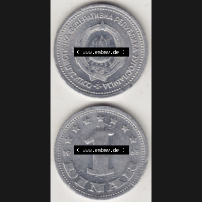 Münzen Jugoslawien Umlaufmünze 1963-1963, 1 Dinar 1963, Münzseiten Vertikal für Mobile-Geräte zum Download Sammlung