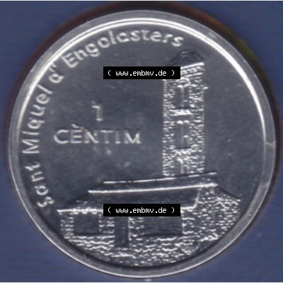 Münzen Andorra Sammlermünze aus KMS 2003, 1 Centim, Kirche Sant Miquel d’Engolasters. Rückseite der alten Diner Umlaufmünze aus Andorra vor Einführung... Sammlung
