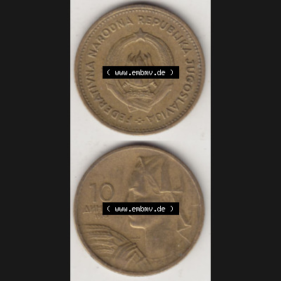 Münzen Jugoslawien Umlaufmünze 1955-1955, 10 Dinar 1955, Münzseiten Vertikal für Mobile-Geräte zum Download Sammlung