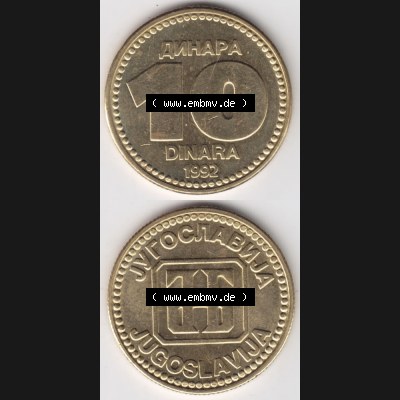 Münzen Jugoslawien Umlaufmünze 1992-1992, 10 Dinara, Anhapa, Dinar, Münzseiten Vertikal für Mobile-Geräte als Bildmaterial Sammlung