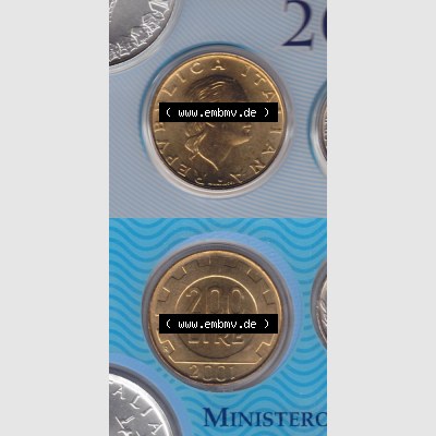 Münzen Italien Umlaufmünze 1977-2001, 200 Lire, Zahnrad 2001, Münzseiten Vertikal für Mobile-Geräte zum Download Sammlung