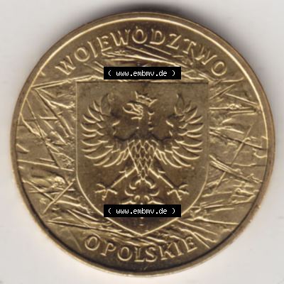 Münzen Polen Gedenkmünze 2004-2004, 2 Zloty, Woiwodschaft Oppeln, Bild mit Rückseite der Münze als Bildmaterial Sammlung