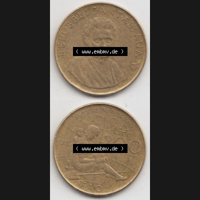 Münzen Italien Gedenkmünze 1980-1980, 200 Lire FAO - Internationales Jahr der Frau. Vorderseite und Rückseite vertikal untereinander auf einen digitalen Bild der alten italienischen... Sammlung