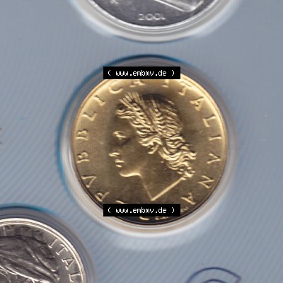 Münzen Italien Umlaufmünze 1956-2001, 20 Lira-Lire Kleinmünze 2001. Vorderseite der alten italienischen Münze aus Italien in der italienischen Lira-Währung zum katalogisieren... Sammlung