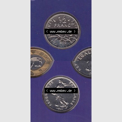 Münze Frankreich 2000, 0,50 Francs. Vorderseite und Rückseite vertikal auf einen digitalen Bild der alten französischen Umlaufmünze aus Frankreich in der Francs-Währung... Sammlung