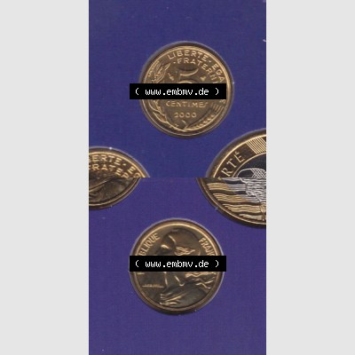 Münze Frankreich 2000, 5 Centimes. Vorderseite und Rückseite vertikal auf einen digitalen Bild der alten französischen Umlaufmünze aus Frankreich in der Francs-Währung... Sammlung