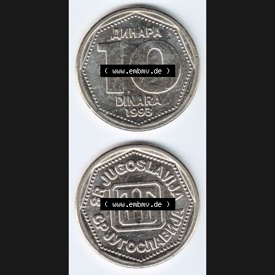 Münzen Jugoslawien Umlaufmünze 1993-1993, 10 Dinara, Dinar, Münzseiten Vertikal für Mobile-Geräte als Bildmaterial Sammlung