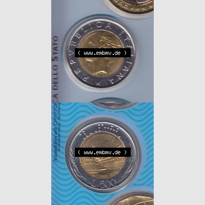 Münzen Italien Umlaufmünze 1982-2001, 500 Lira-Lire Unedeles Metall 2001. Vorderseite und Rückseite vertikal untereinander auf einen digitalen Bild der alten italienischen Münze... Sammlung