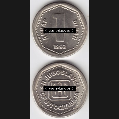 Münzen Jugoslawien Umlaufmünze 1993-1993, 1 Dinar, Münzseiten Vertikal für Mobile-Geräte als Bildmaterial Sammlung