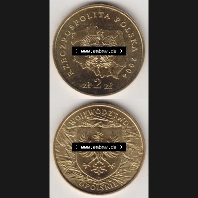 Münzen Polen Gedenkmünze 2004-2004, 2 Zloty, Woiwodschaft Oppeln, Münzseiten Vertikal für Mobile-Geräte als Bildmaterial Sammlung