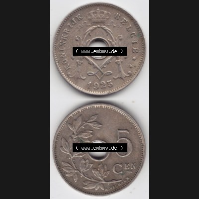 Münzen Belgien Umlaufmünze 1910-1931, 5 Cen, Centimes Koninkrijk Belgie. Vorderseite und Rückseite vertikal auf einen digitalen Bild der alten belgischen Francs Umlaufmünze... Sammlung