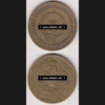 Münzen Jugoslawien Umlaufmünze 1955-1955, 20 Dinar 1955, Münzseiten Vertikal für Mobile-Geräte zum Download Sammlung