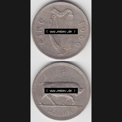 Münzen Irland Umlaufmünze 1951-1968, 1 Schilling 1966. Vorderseite und Rückseite vertikal untereinander auf einen digitalen Bild der alten irischen Umlaufmünze aus Irland... Sammlung