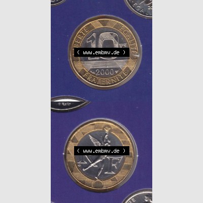 Münze Frankreich 2000, 10 Francs. Vorderseite und Rückseite vertikal auf einen digitalen Bild der alten französischen Umlaufmünze aus Frankreich in der Francs-Währung... Sammlung