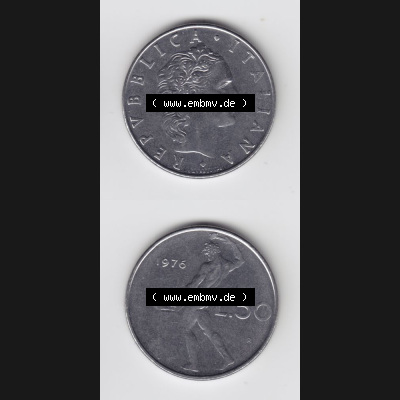 Münzen Italien Umlaufmünze 1954-1989, 50 Lira, bzw. Lire 1976. Vorderseite und Rückseite vertikal untereinander auf einen digitalen Bild der alten italienischen... Sammlung