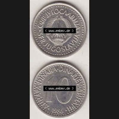 Münzen Jugoslawien Umlaufmünze 1982-1988, 10 Dinar 1986, Münzseiten Vertikal für Mobile-Geräte als Bildmaterial Sammlung