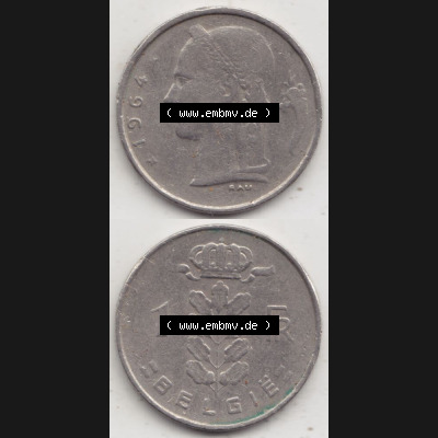 Münzen Belgien Umlaufmünze 1950-1988, 1 Francs-Franken 1964 Belgie. Vorderseite und Rückseite vertikal auf einen digitalen Bild der alten belgischen Francs Umlaufmünze... Sammlung