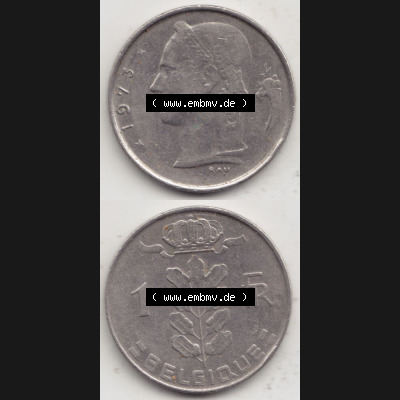 Münzen Belgien Umlaufmünze 1950-1988, 1 Francs-Franken 1973 Belgique. Vorderseite und Rückseite vertikal auf einen digitalen Bild der alten belgischen Francs Umlaufmünze... Sammlung