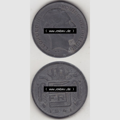 Münzen Belgien Umlaufmünze 1941-1946, 5 Franken 1941, Der Belgen. Vorderseite und Rückseite vertikal auf einen digitalen Bild der alten belgischen Francs Umlaufmünze... Sammlung