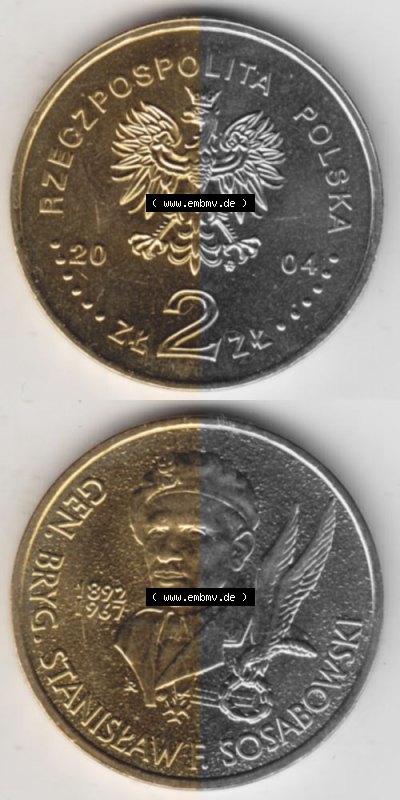 Münzen Polen Gedenkmünze 2004-2004, 2 Zloty, General Stanisław Sosabowski (1892-1967), Münzseiten Vertikal für Mobile-Geräte... Sammlung